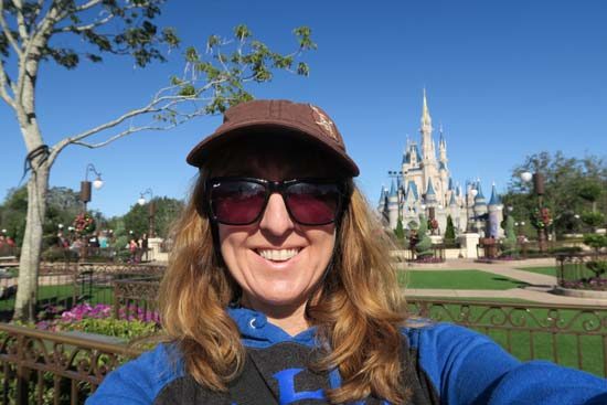 Vacation selfie in front of Magic Kingdom at Disney World