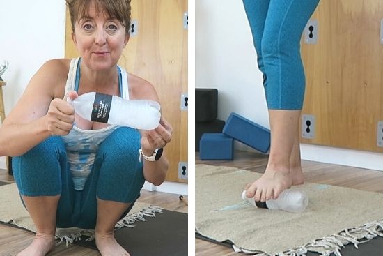 foot massage with frozen water bottle
